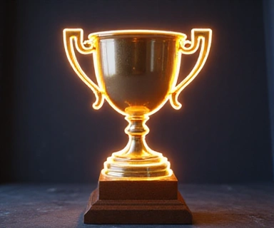 Trofeo de premio para juego de carreras, brillante y futurista.