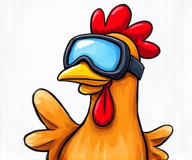 Un pollo piloto de Boardgame Universe dibujado a mano con casco y gafas.