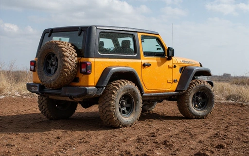 Robust off-road racing vehicle for chickens, muddy, powerful, no text