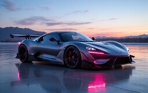 Sleek futuristic racing car, dynamic angle, vibrant metallic colors, no text